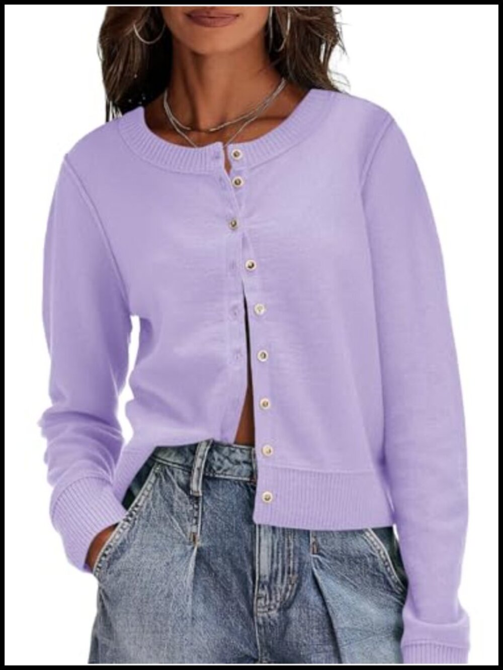 Lightweight Button Down Knit Cardigan Long Sleeve Crew Neck Open Front